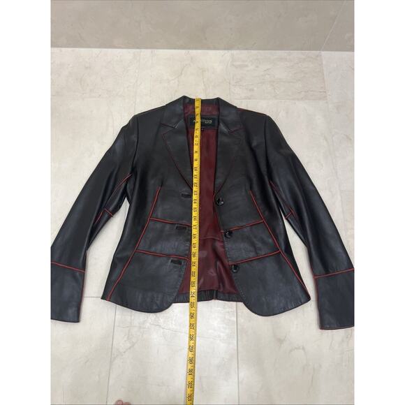 NWOT Ambition New York Sz XS Extra Small Black Leather Jacket Red Trim - Picture 8 of 10